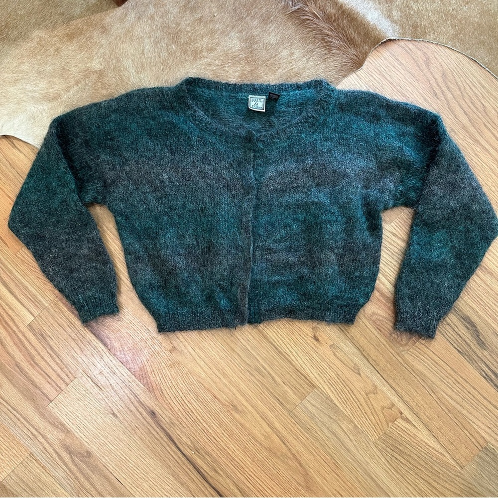 Vintage Green and Gray Stripped Mohair Grunge Cardigan Sz Medium